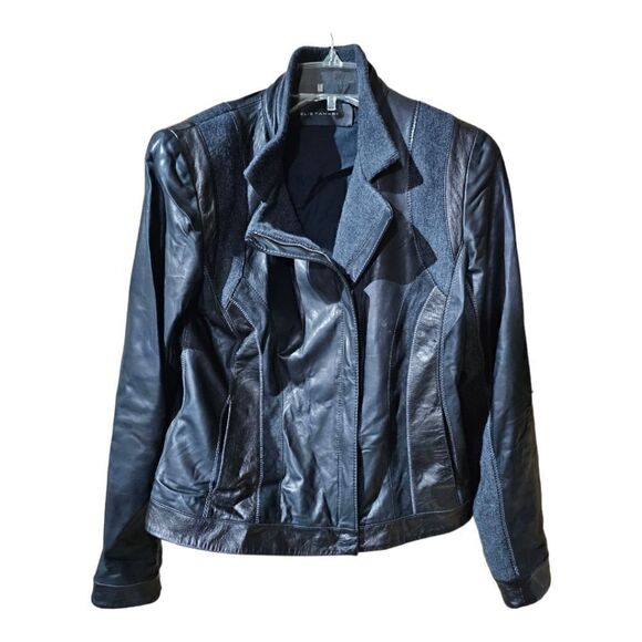 ELIE TAHARI Leather/Cotton Moto Jacket - Size Small - Picture 1 of 9